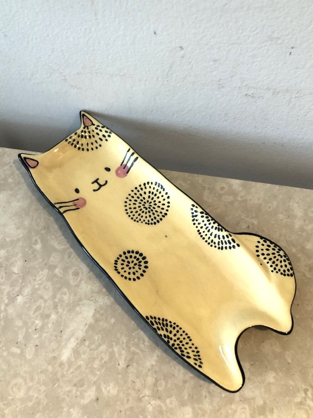 BICO Kitty Cat Yellow Black Spoon Dish Jewelry Tray Hostess Housewarming Lover